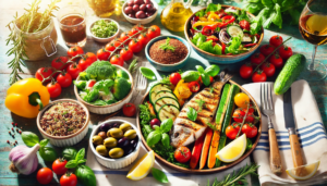 Mediterranean Diet Meal Scene Fish and Fresh Vegetables